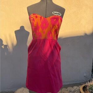 Pink and Orange Strapless Dress